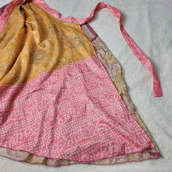 Silk Pink Floral Wrap Skirt With Ties - Picture 7 of 12
